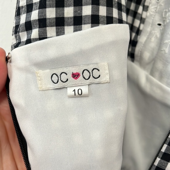 OC by Oleg Cassini Retro Gingham Eyelet Sundress with Bow and Spaghetti Straps - Picture 3 of 7